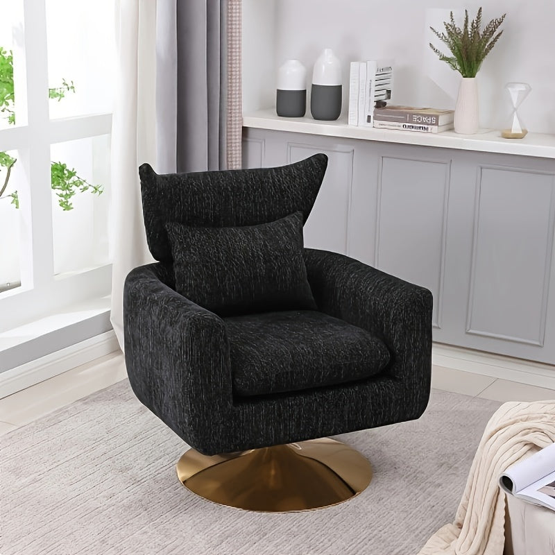 Classic Mid-Century 360 Degree Swivel Armchair In Teddy Fabric With Cushion