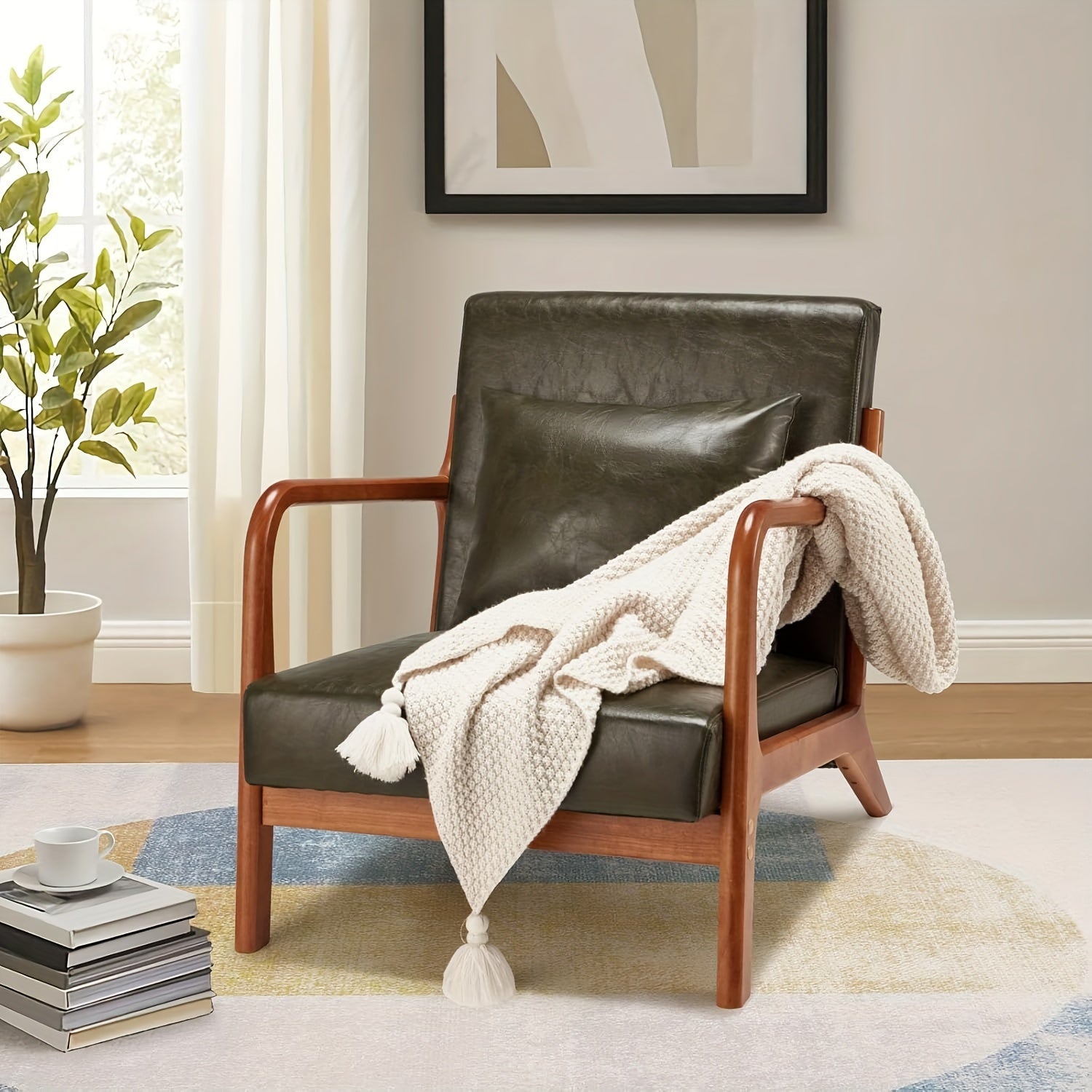 Accent Chair Faux Leather Accent Chairs For Living Room, Mid Century Modern Living Room Bedroom Reading Comfy Lounge Chairs, Small Side Armchair For Bedrooms