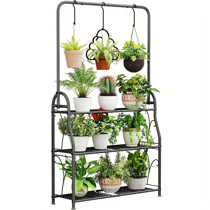 Plant Stand 3 Tier Indoor Outdoor Tall Corner Hanging Plant Shelf Metal Flower Stands Ladder Plant Holder for Room Balcony Garden Patio Multiple Plants