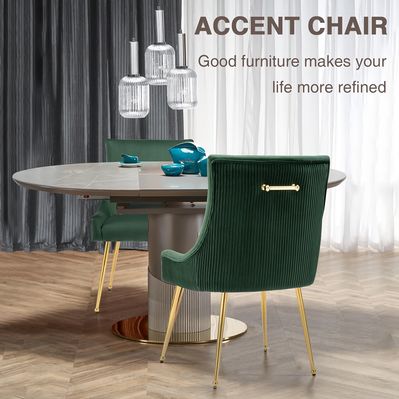 A Set Of 2 Modern Leisure Velvet Dining Chairs Velvet Chairs With Soft Cushions Featuring Golden Legs And Mid-century