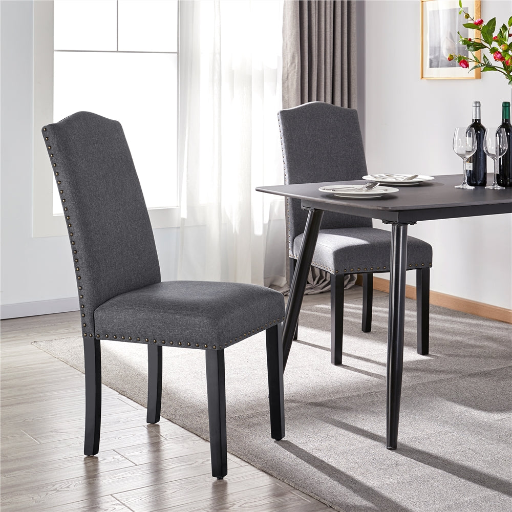 2pcs Dining Chairs Fabric Upholstered Kitchen Chair Parsons Chairs with Solid Wood Legs and Nailhead Trim Living Room Hotel Weeding Reception