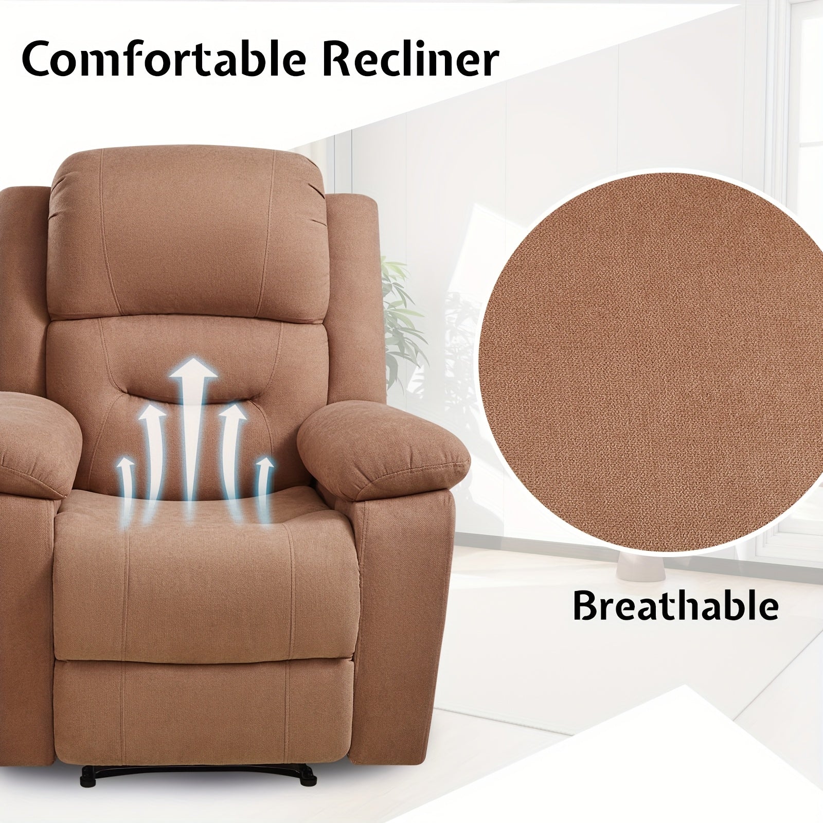 Adult Fabric Reclining Chair, Featuring Overstuffed Armrests & Backrest, Cozy Lazy Boy Sofa for Living Rooms & Home Entertainment Areas