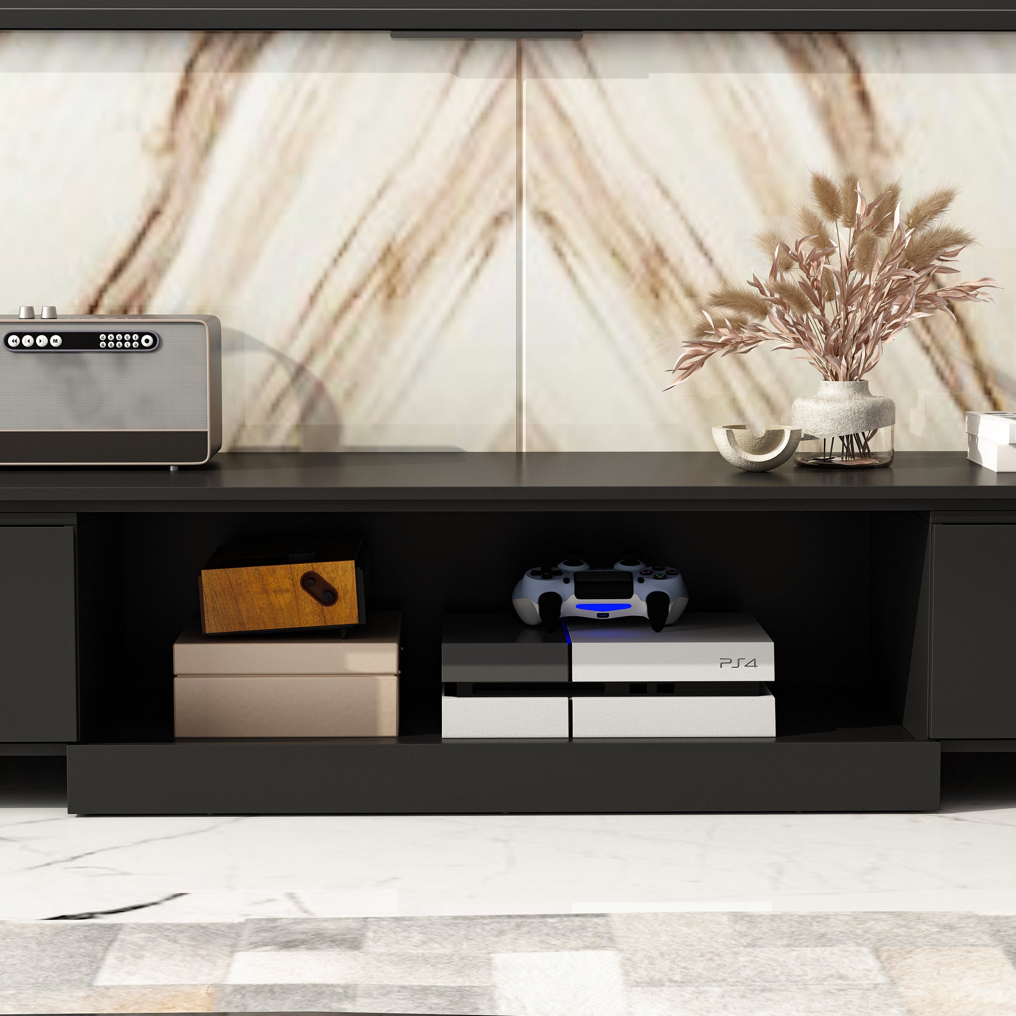 Modern TV stand TV cabinet with storage function home entertainment center black - Black - TV Stand Westberry Furniture