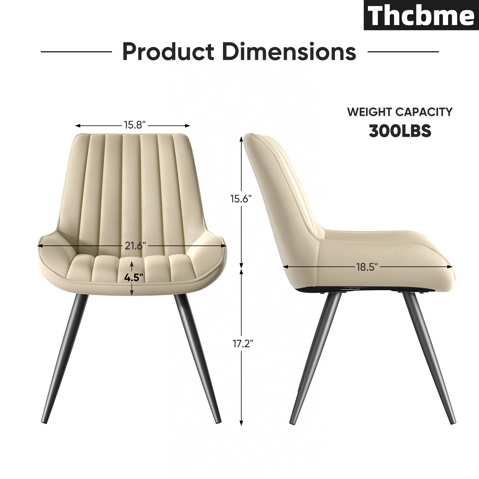 Beige Dining Chair Set of 4 - Comfy Upholstered Fabric with Thick Cushions, Modern Kitchen Side Chairs with Metal Legs, THCBME