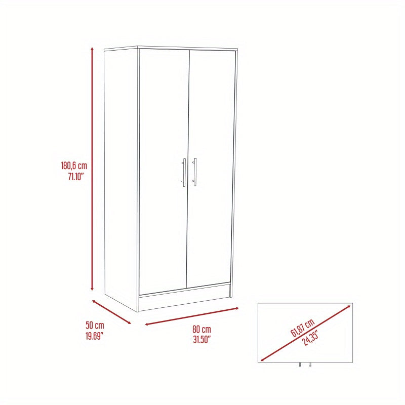 Elegant White Modern Armoire Wardrobe - Sleek Rectangle Storage Closet with Hanging Rod & Concealed Drawer, 71.1"H x 31.5"W x 19.69"D, Perfect for Bedroom Essentials, Portable Closets