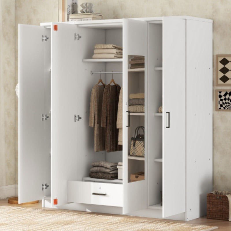 1pc Modern 4-Door Metal Wardrobe with Shelves Freestanding Closet Organizer System Under 27’’ Height Less than 3.2