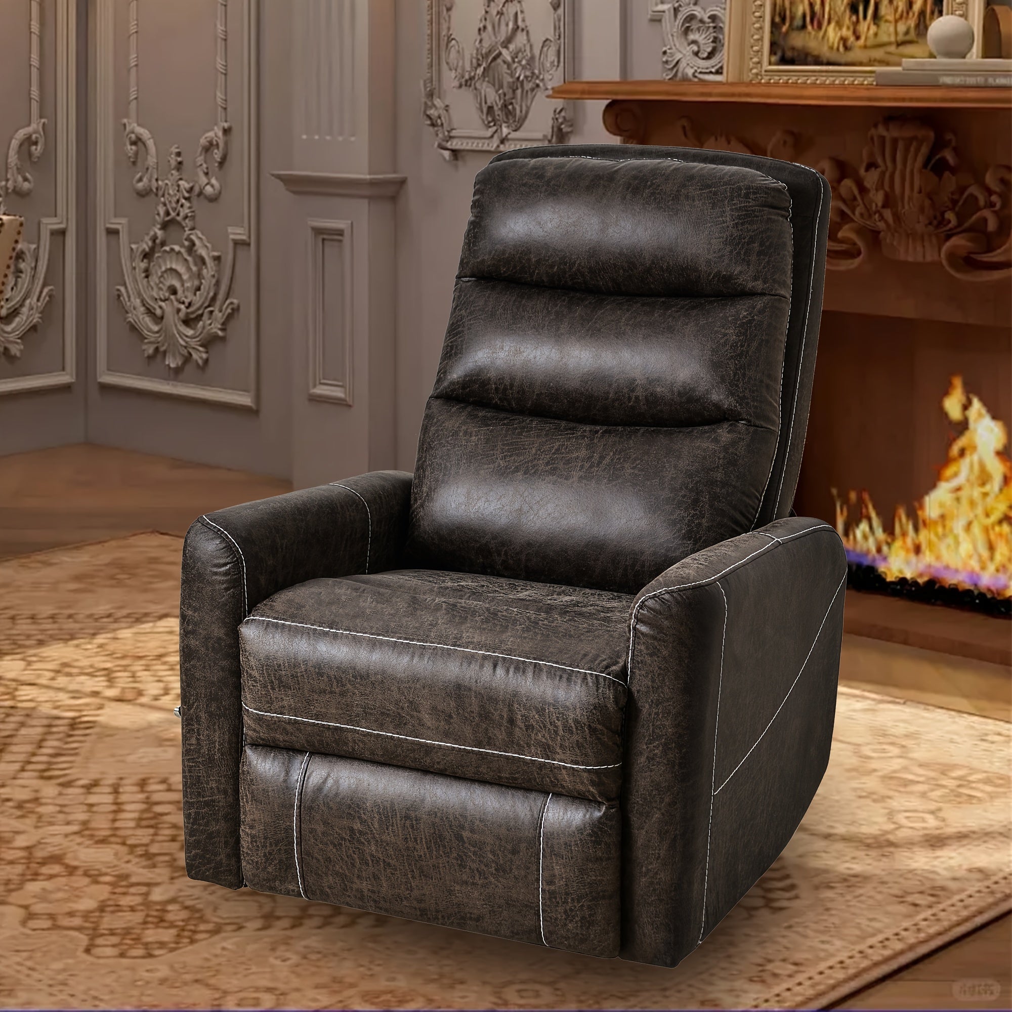 Swivel Glider Rocker Recliner Chair for Nursery, Manual Swivel Rocking Recliner, Mordern Home Theater Seating Soft Reclining Chairs for Living Room, Brown