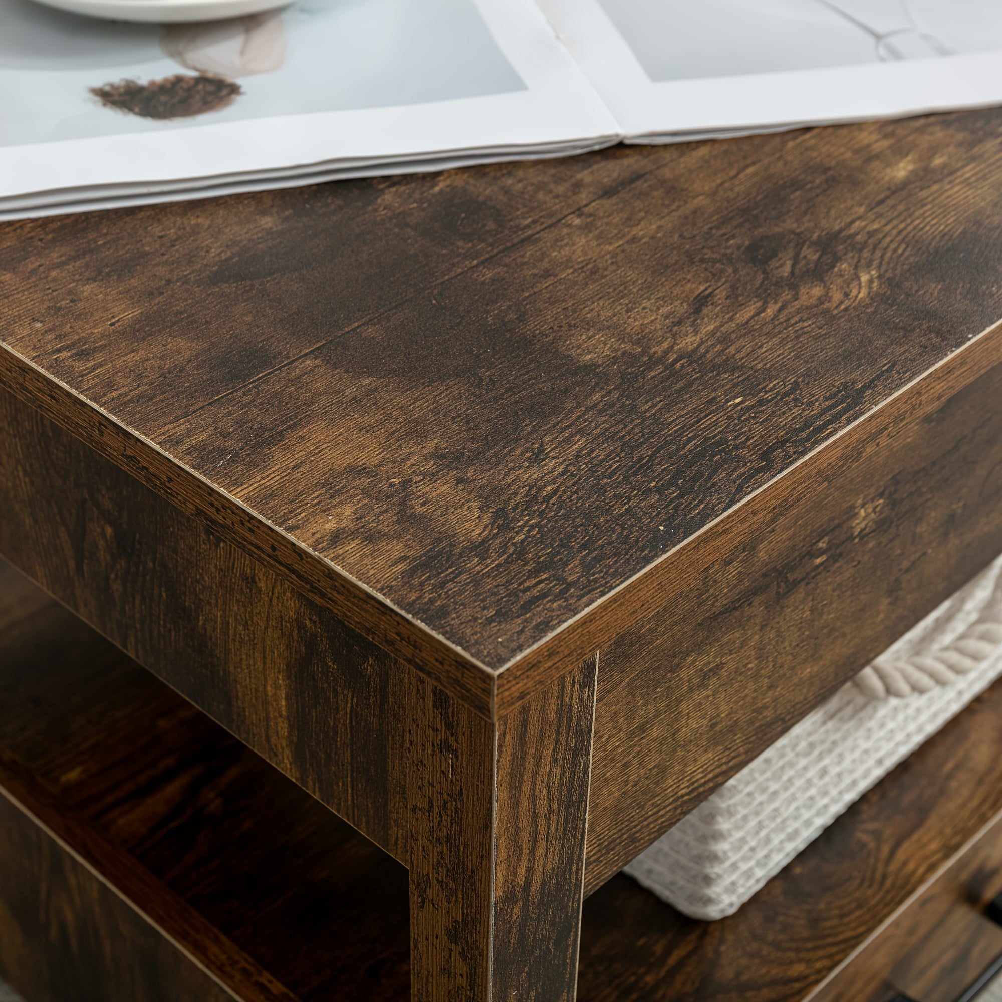 Lift Top Coffee Table Central Table W/Drawers&Hidden Compartment For Living Room - Black - Coffee Tables Westberry