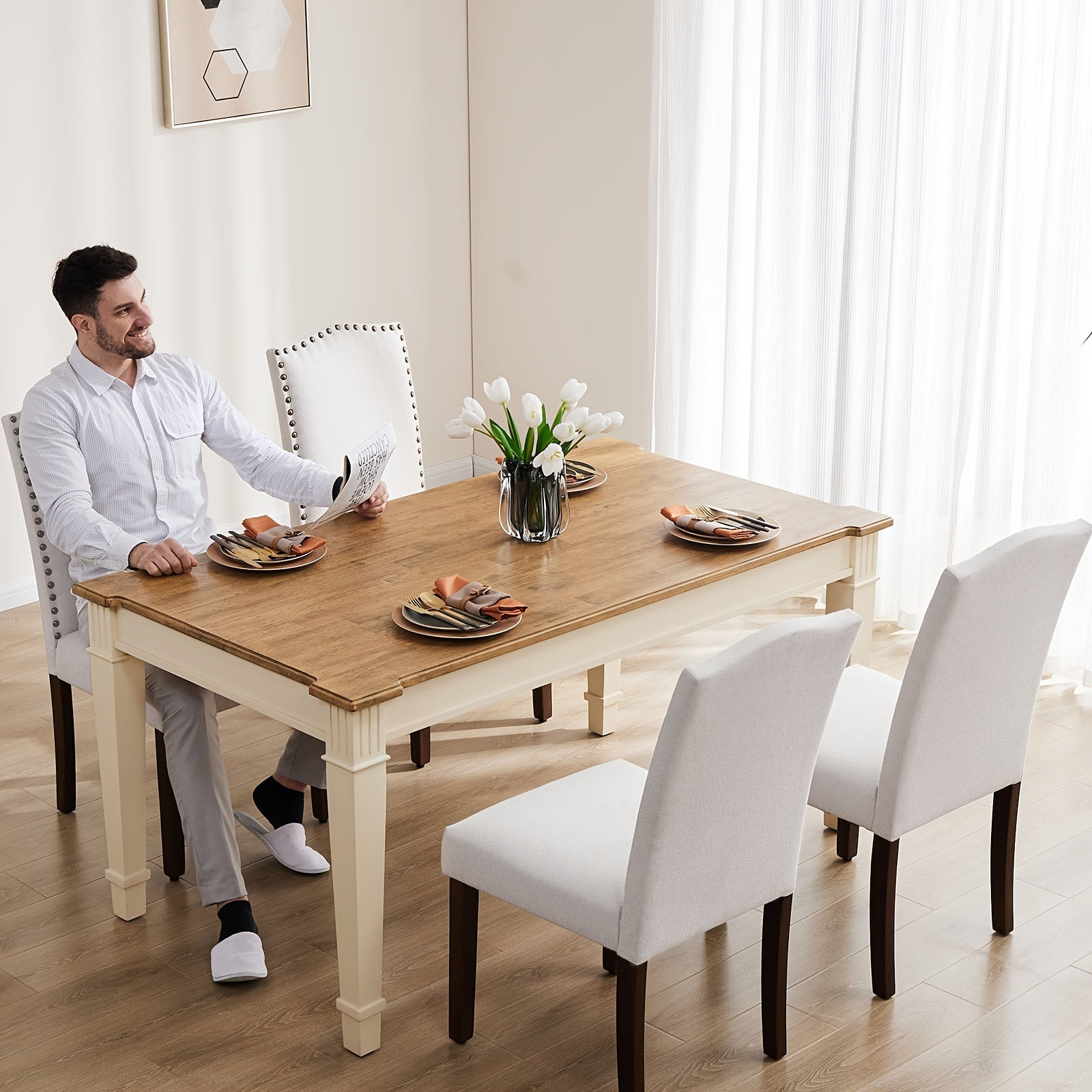 Dining Chairs Set of 2, Dining Room Kitchen Side Chair with Nailhead Trim and Wood Legs