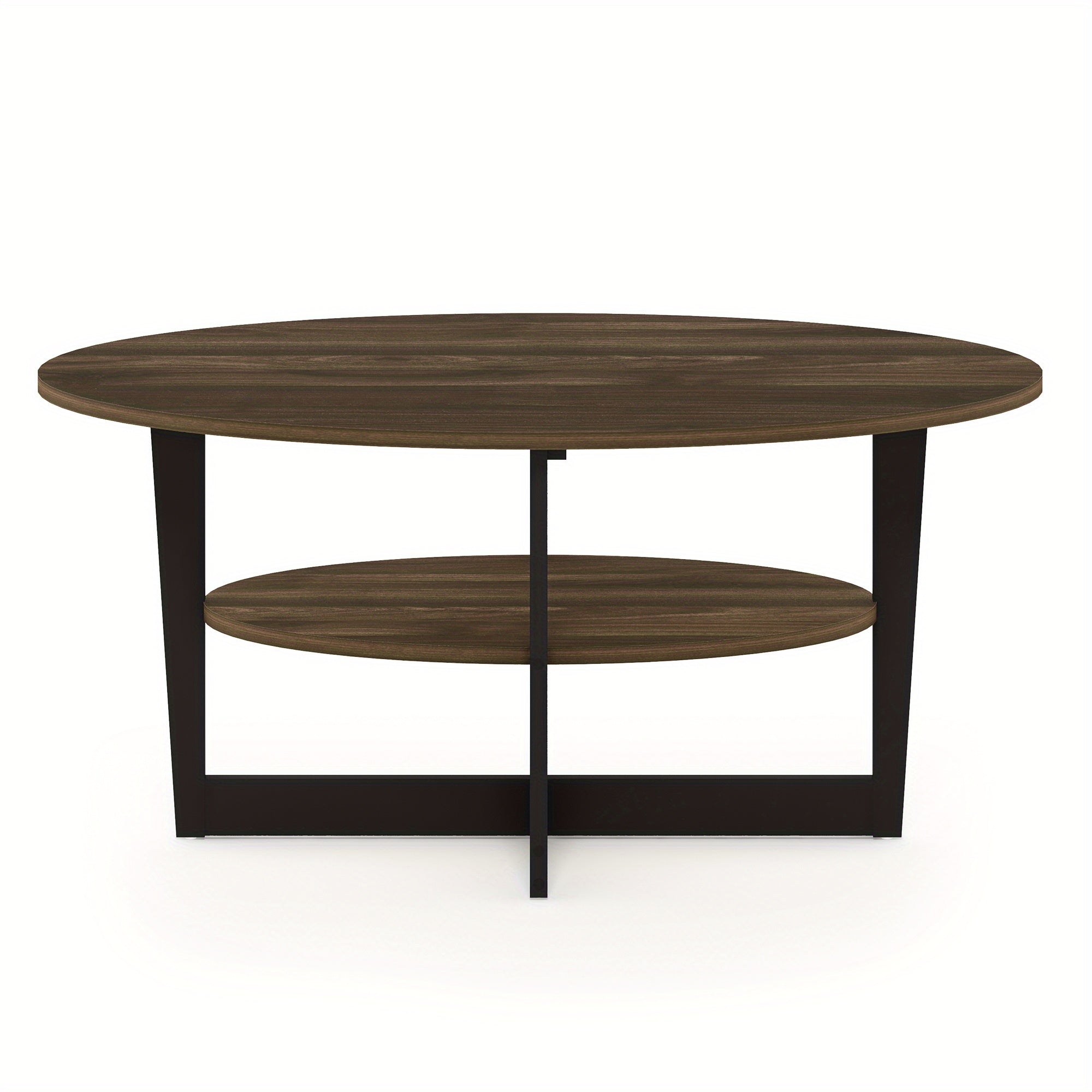 Modern Oval Coffee Table - Columbia Walnut/Black, Sturdy & Space-Saving Design, Easy Assembly, Multifunctional Centerpiece for Living Room, Office, or Bedroom Decor