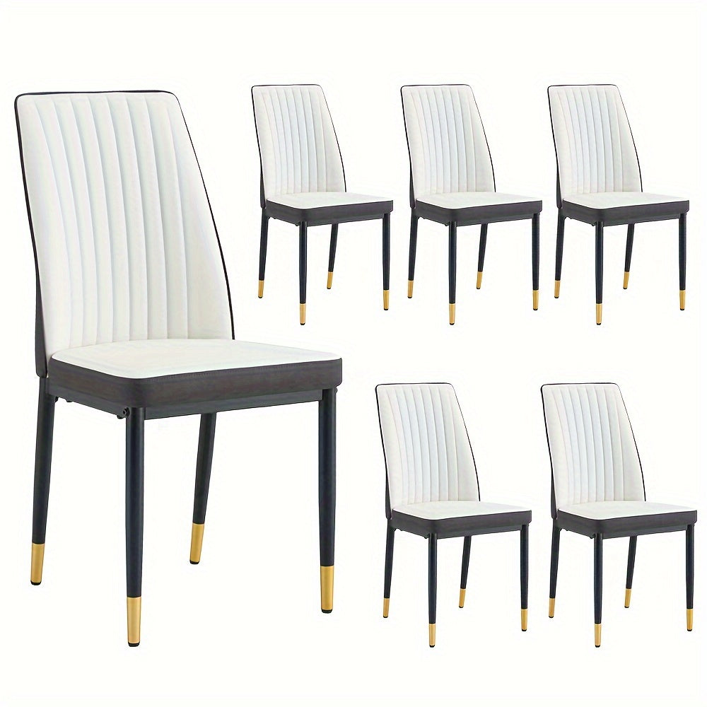 Set of 6 Elegant Modern Dining Chairs - White Faux Leather Upholstery with Chrome Legs, High Back for Ultimate Comfort, Waterproof & Easy to Clean, Perfect for Kitchen, Living Room, Office - Stylish Contemporary Design, Dinin