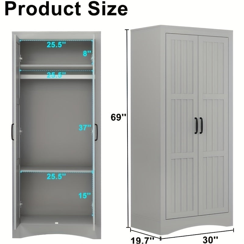 Wardrobe Armoire Closet, Bedroom Wardrobe Closet, 2 Door Gray Wardrobe Cabinet