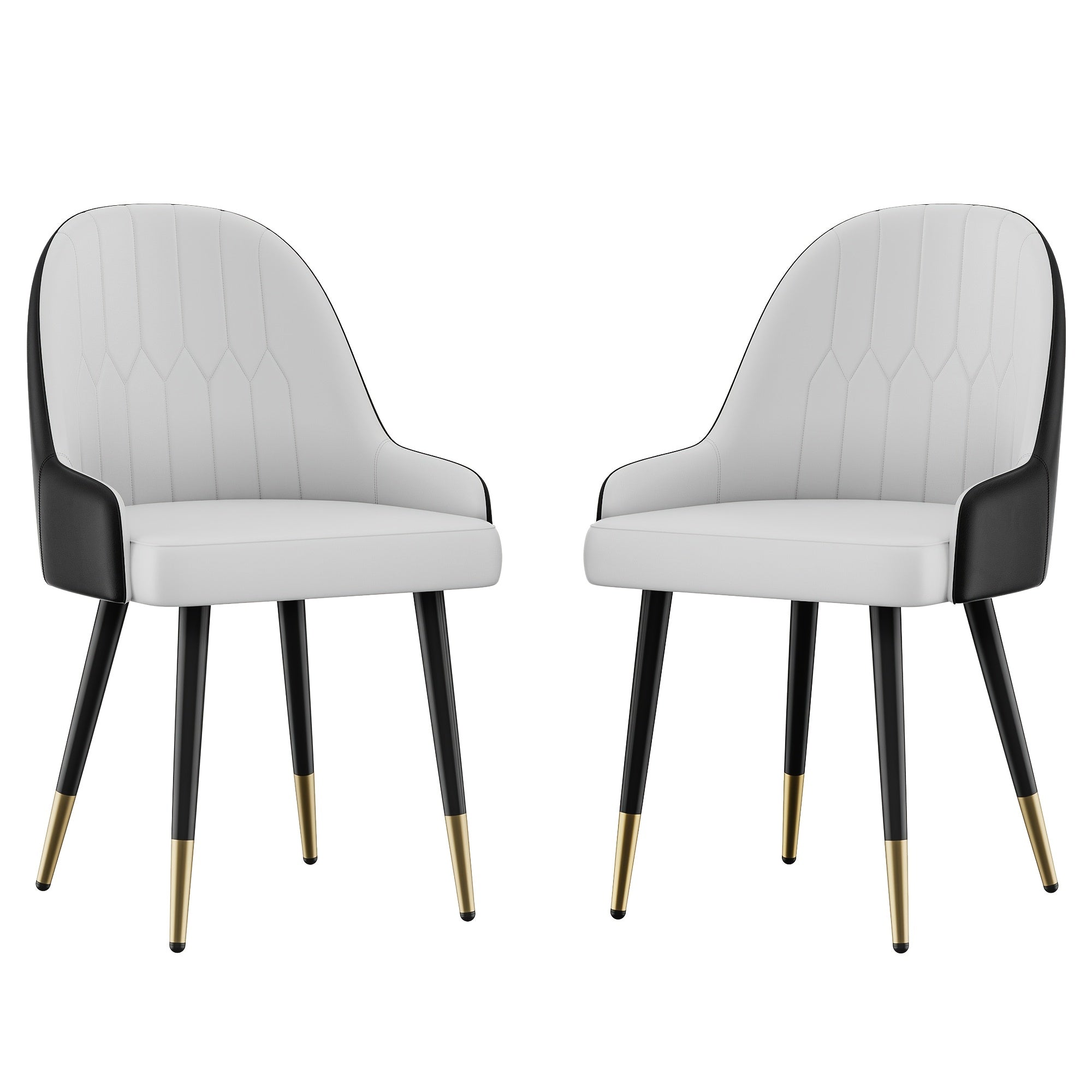 Set of 2 Mid-Century Modern Dining Chairs, Upholstered Faux Leather Colorblock Kitchen Arm Chairs with Adjustable Foot for Dining and Living Room, Garden Houses