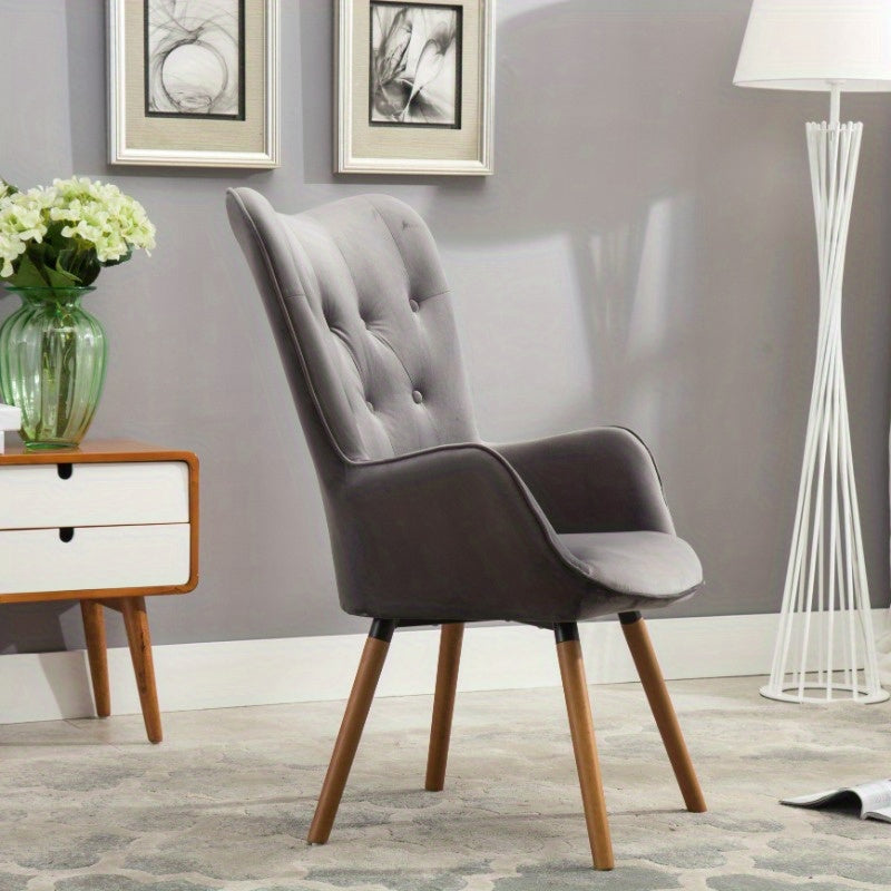 Contemporary Silky Velvet Button Back Accent Chair in Gray, Ideal for Lounge, Reading Nook, Adds Elegance and Comfort to Any Space