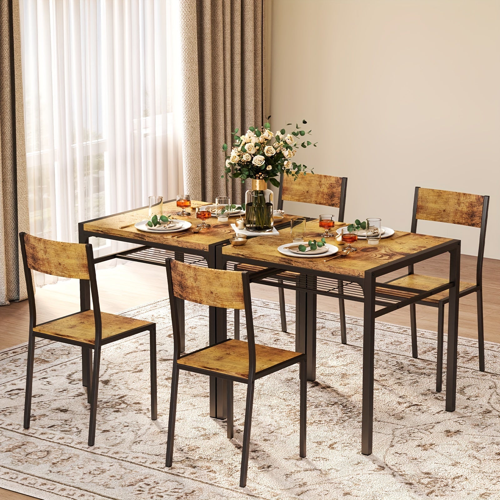 Dining Table Set For 2, 3 Piece Kitchen Table With 2 Chairs For Small Space, Apartment, Kitchen, Dining Room, Space-Saving, Retro