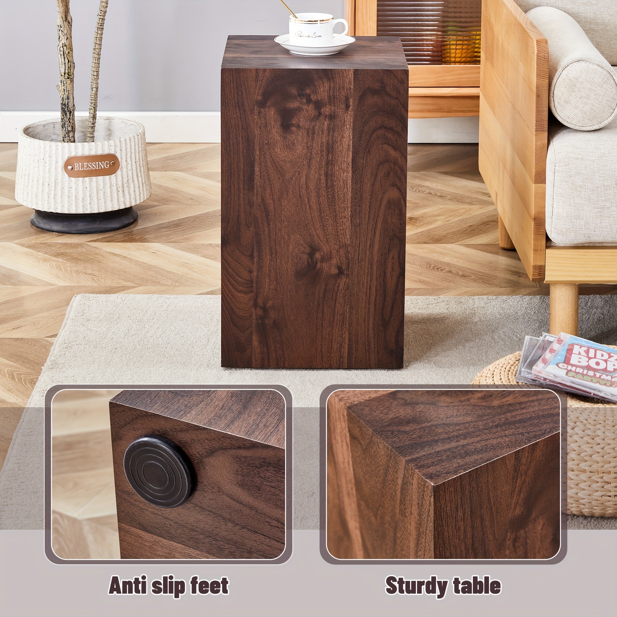 Cube End Table Wood Grain, Modern Side Table For Living Room, Contemporary Nightstand Table Sofa Table For Home, No Assembly, Clearance Furniture, Hot Sale Furniture, Christmas Gift