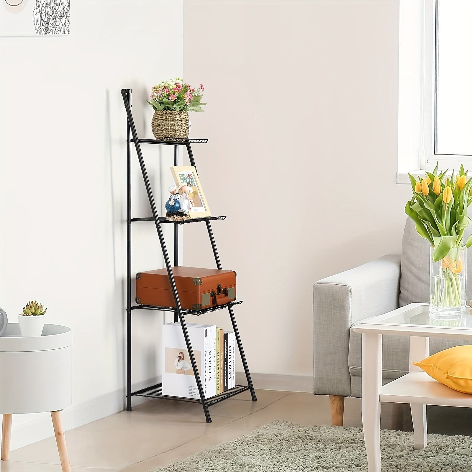 Ladder Shelf Plant Stand, 4-Tier Metal Plant Stand Plant Shelf, Flower Holder Display Stand, Ladder Plant Stand Shelf, Flower Stand Plant Rack, For Living Room, Balcony Garden