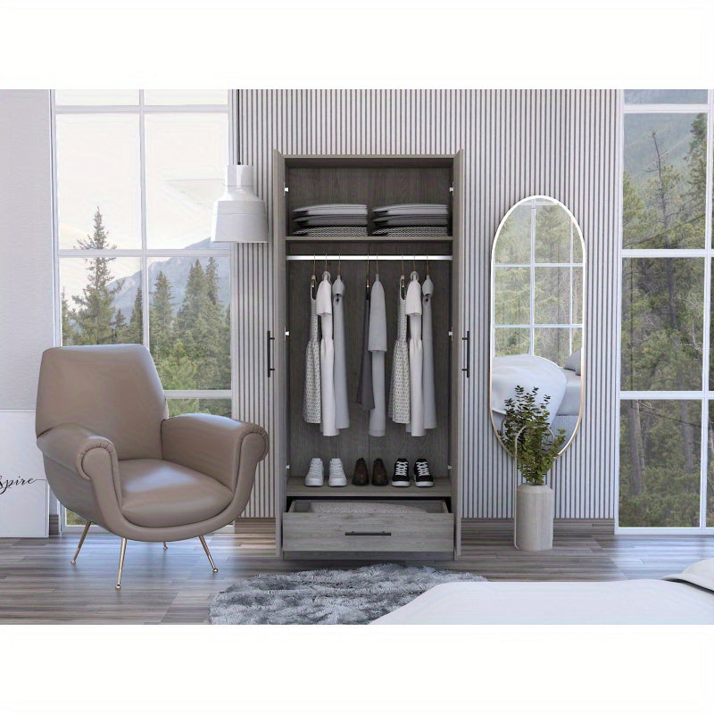 Light Gray Modern Armoire Wardrobe - Two-Door, Free-Standing Closet Organizer with Top Shelf & Hanging Rod, 71.1" H x 31.5" W x 19.69" D, Perfect for Bedroom & Living Room Storage, Bedroom Decor