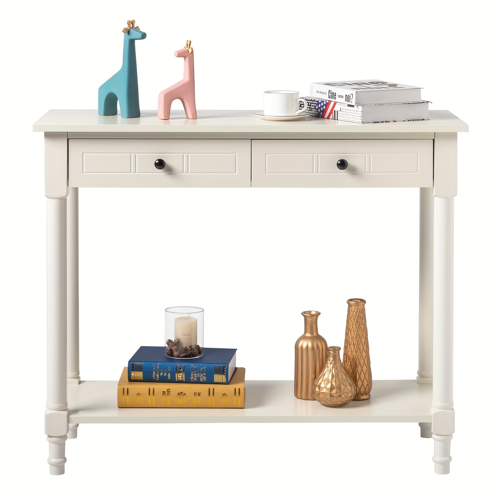 2-Tier Console Table with 2 Drawers, Console Tables for Entryway, Sofa Table with Storage Shelves, Entryway Table Behind Sofa Couch, for Living Room, Kitchen, Cream White