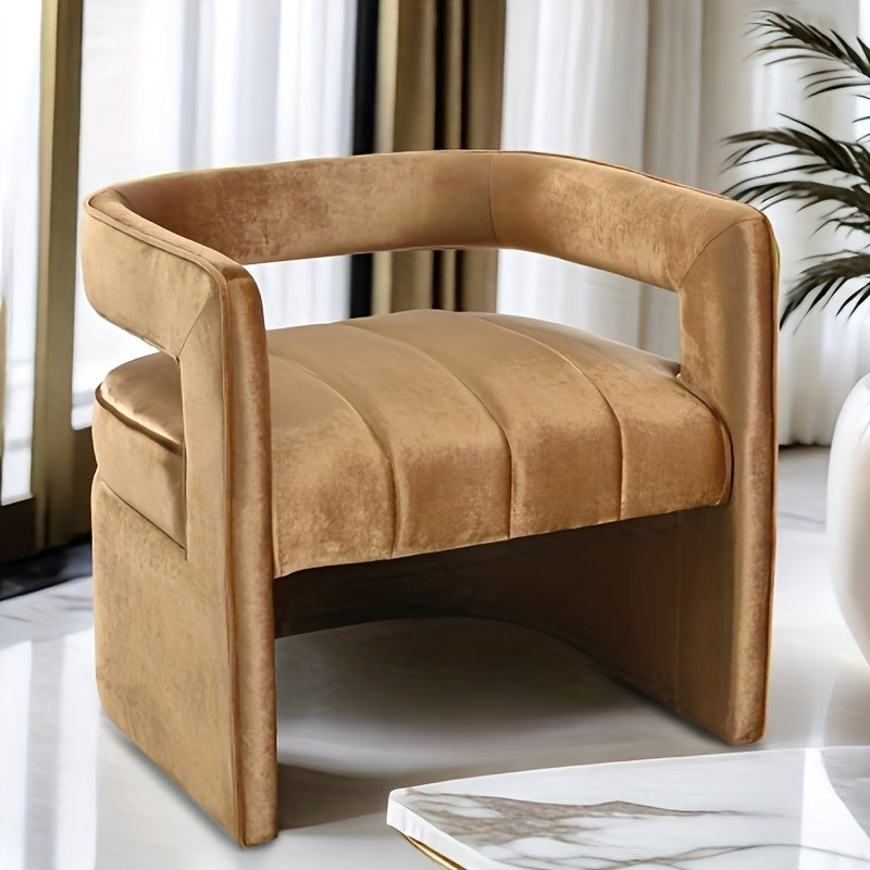 Modern Velvet Armchair With Ribbed Details, Luxury Curved Fully Upholstered Armchair, Living Room Furniture, Single Seat, Single Sofa, Lounge Chair No Assembly Required