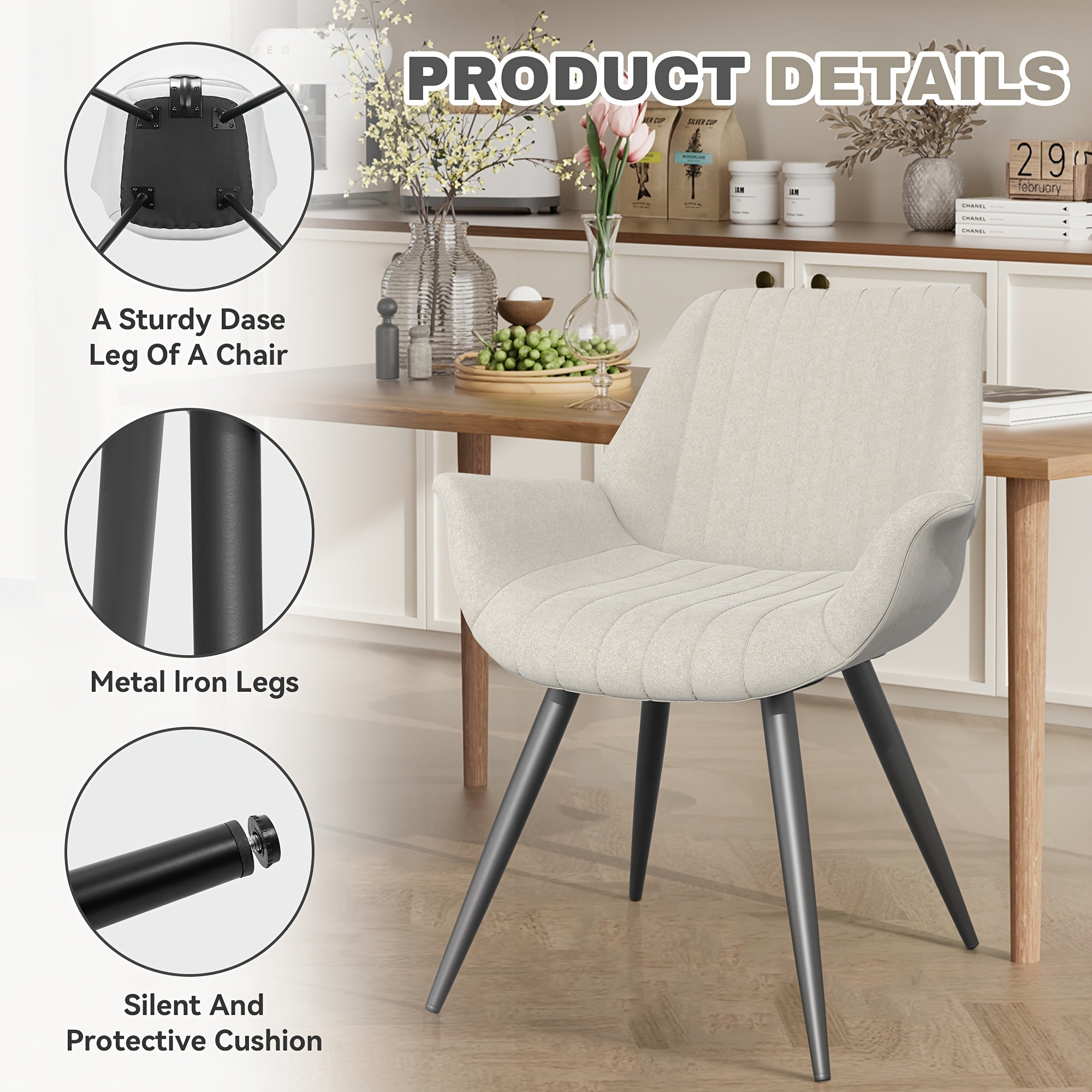 Faux Leather Dining Chairs with Metal Legs - Tear-Resistant, Easy Clean, Solid Back Design for Kitchen & Dining Room