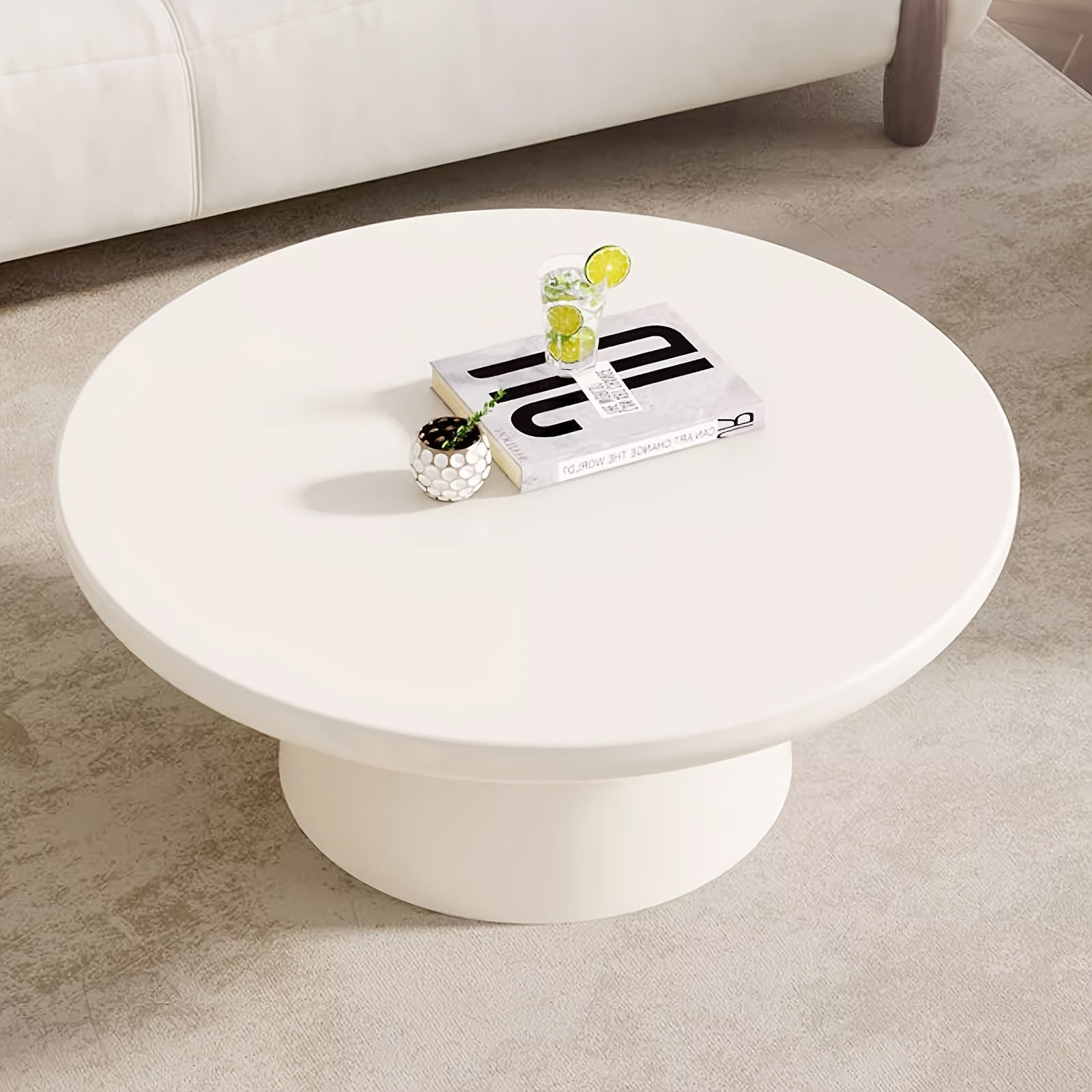 1pc Contemporary Oval Coffee Table, Modern Irregular Shape, Creamy White, Easy Assembly, No Electricity Required, Stylish Center Table for Living Room and Bedroom