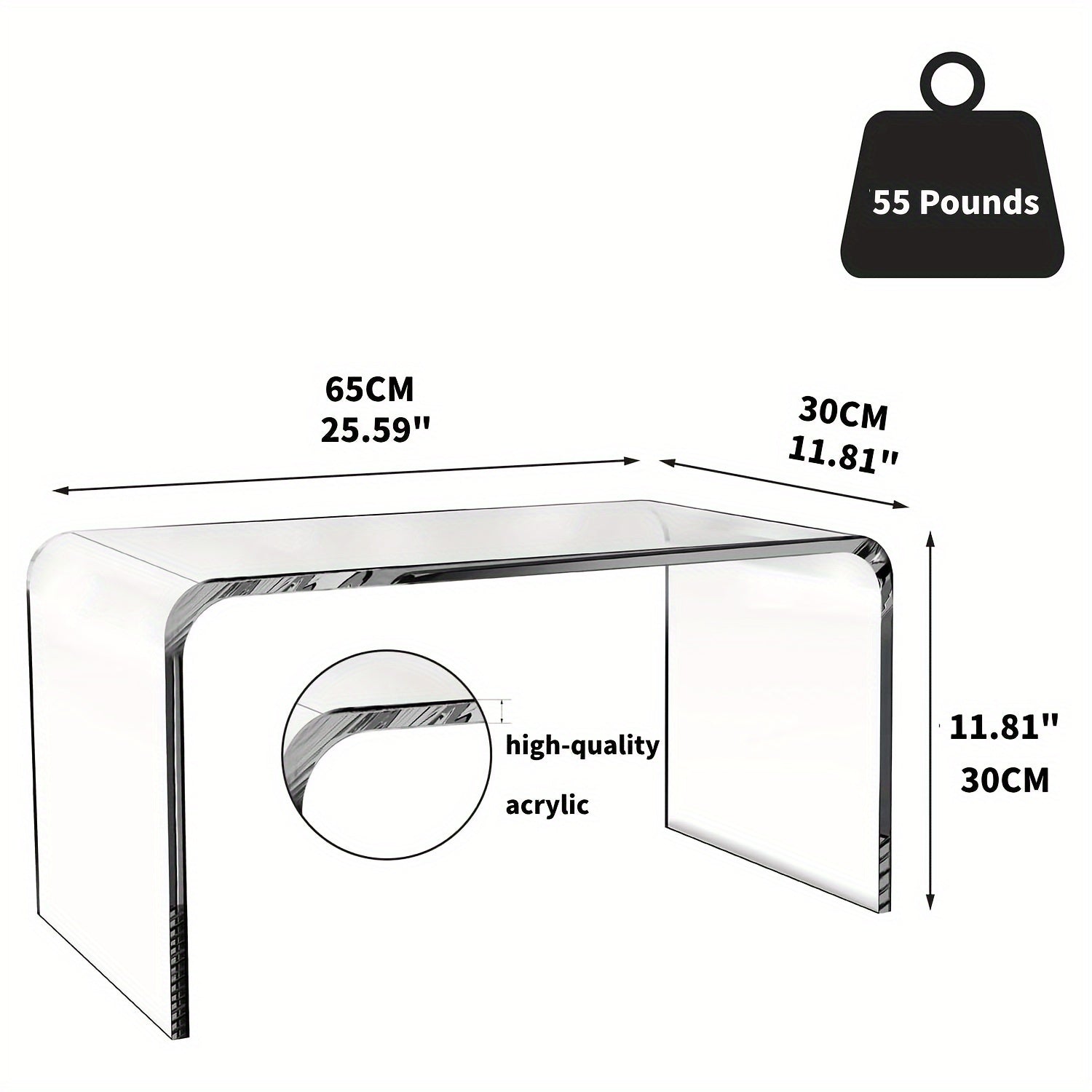 Premium Acrylic Coffee Table, Rectangle Clear End Table with Round Edges, Modern Accent Table for Home Decor