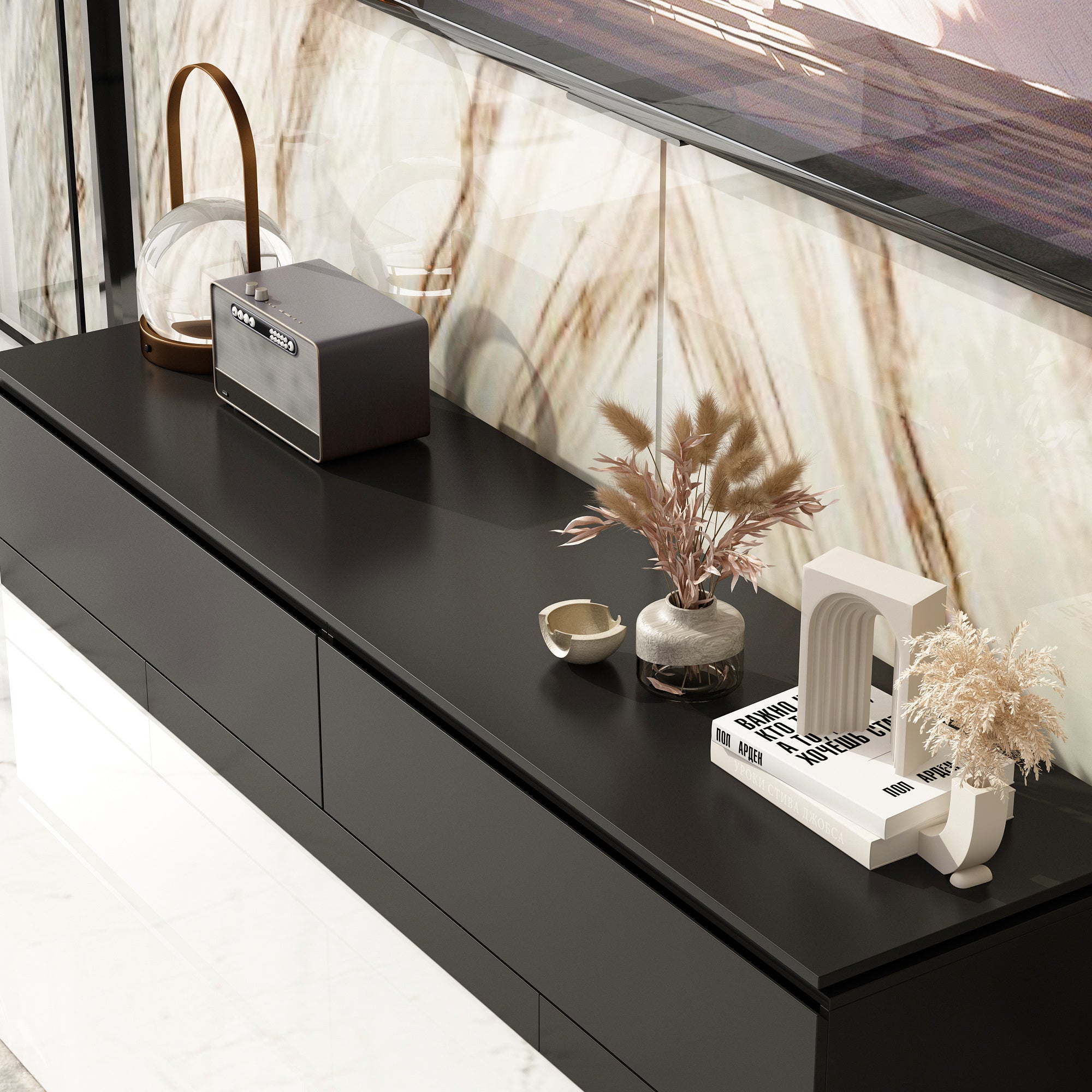 Modern TV stand TV cabinet with storage function home entertainment center black - Black - TV Stand Westberry Furniture