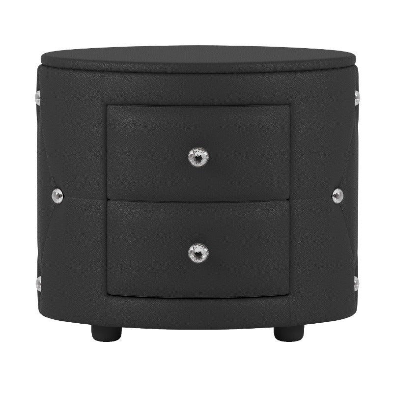 Black PU Nightstand with 2 Drawers & Crystal Handle, Fully Assembled Except Minor Parts, Stylish Bedside Storage, Sleek Design, Ideal for Different Interior Styles, Durable and Practical, Bedroom Essential.