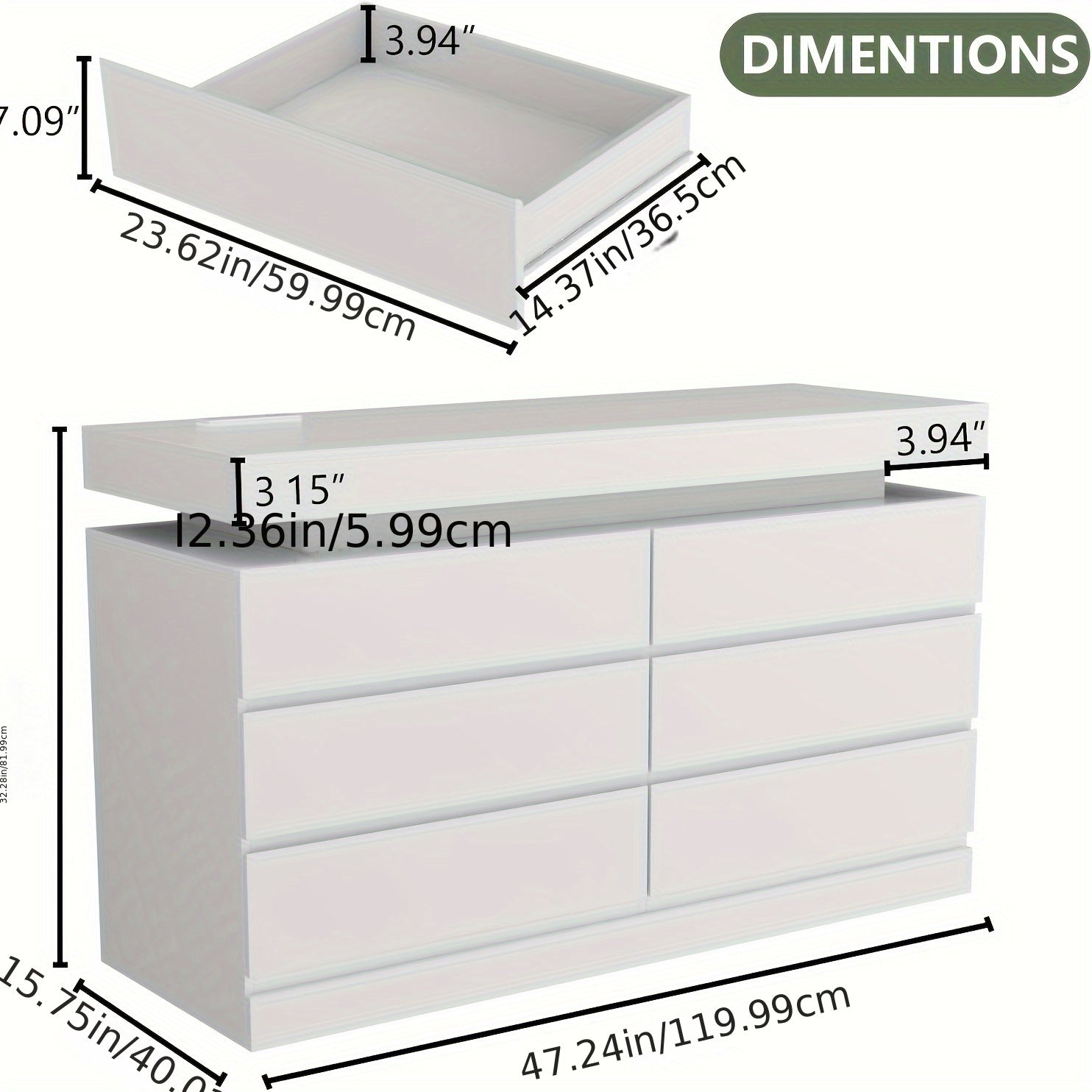 6 Drawer Dresser With Power Outlet Storage Cabinet With LED Light Modern Cabinet Organizer For Closet Double Wide