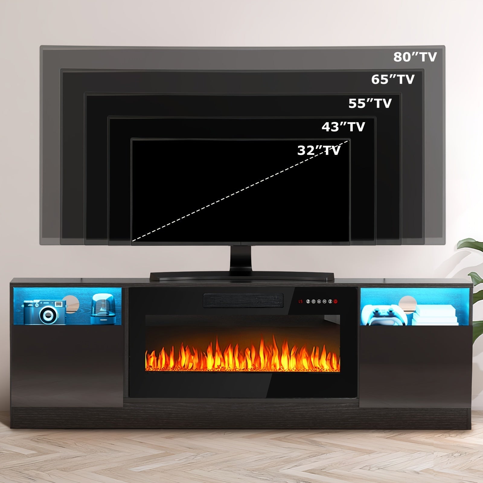 178cm Fireplace TV Stand - Fits Up to 203cm TVs Includes 36’’ Electric Fireplace & LED Lighting Entertainment Center