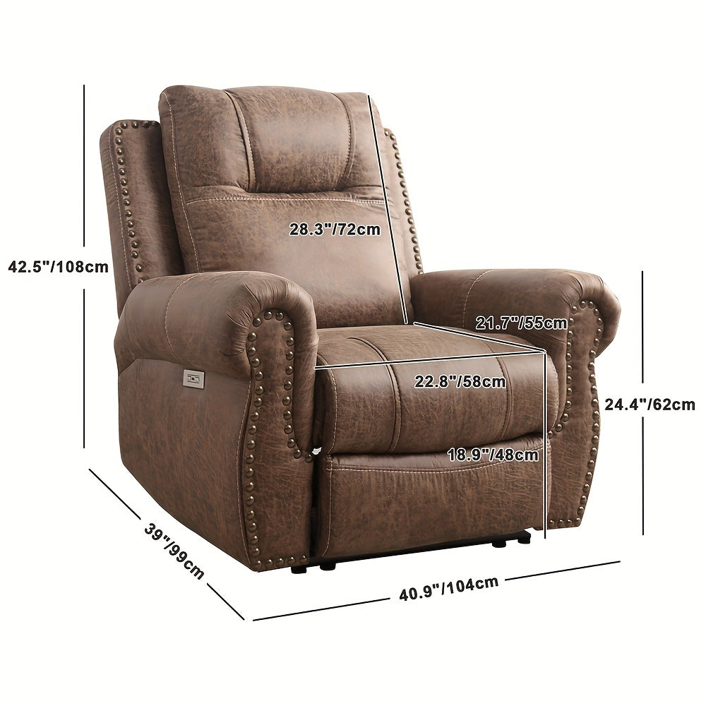 Elderly Power Recliner, Single Living Room Chair With Rivet And USB Port