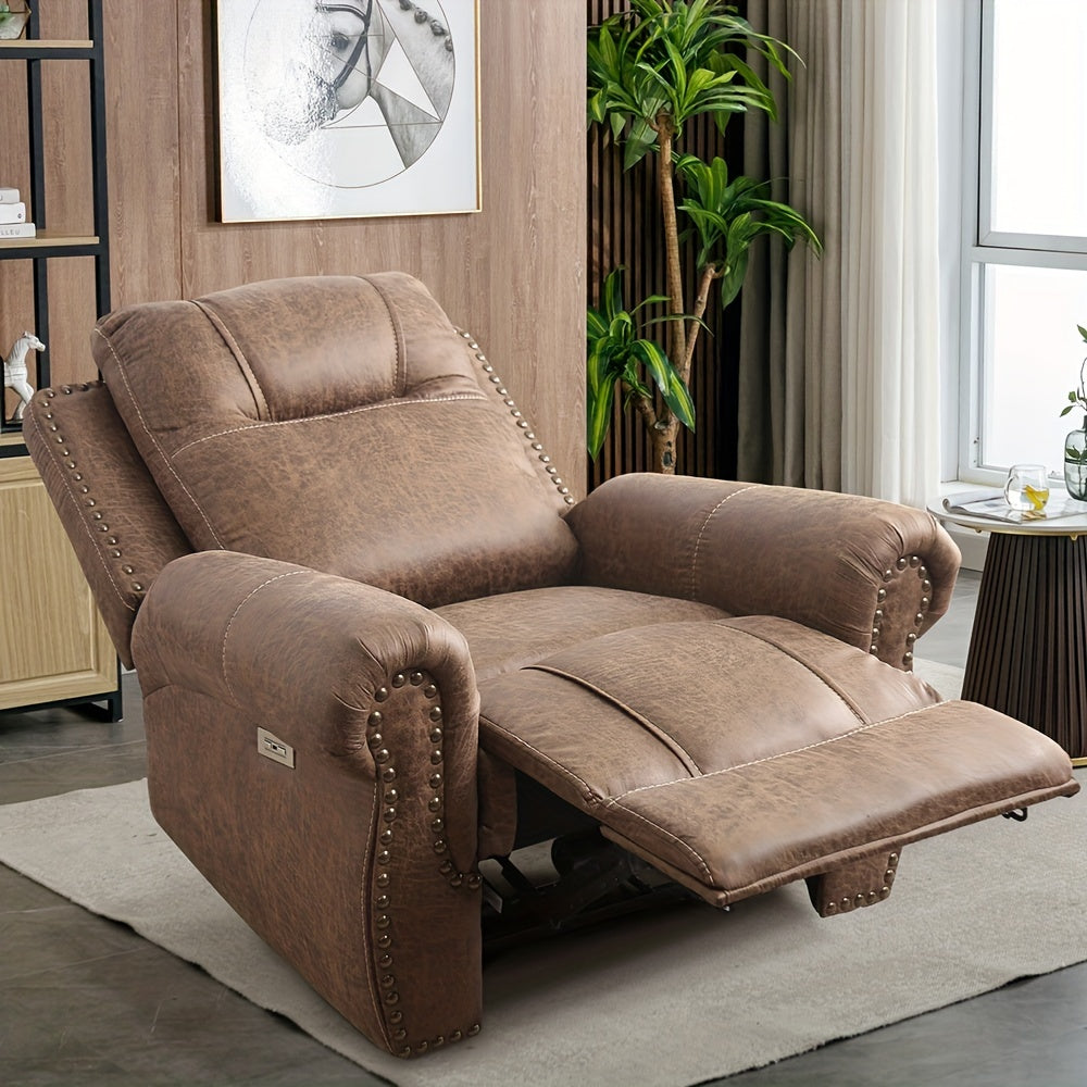 Elderly Power Recliner, Single Living Room Chair With Rivet And USB Port