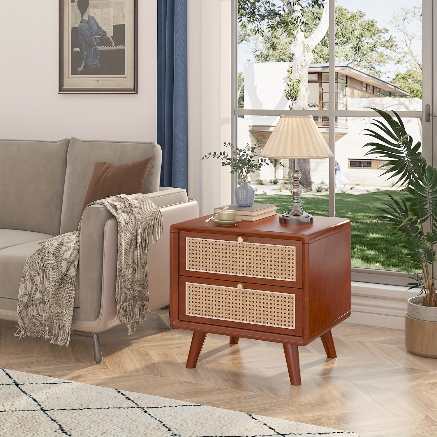 Rattan Bedside Table (Walnut Color, Cherry Color, Wood Color)