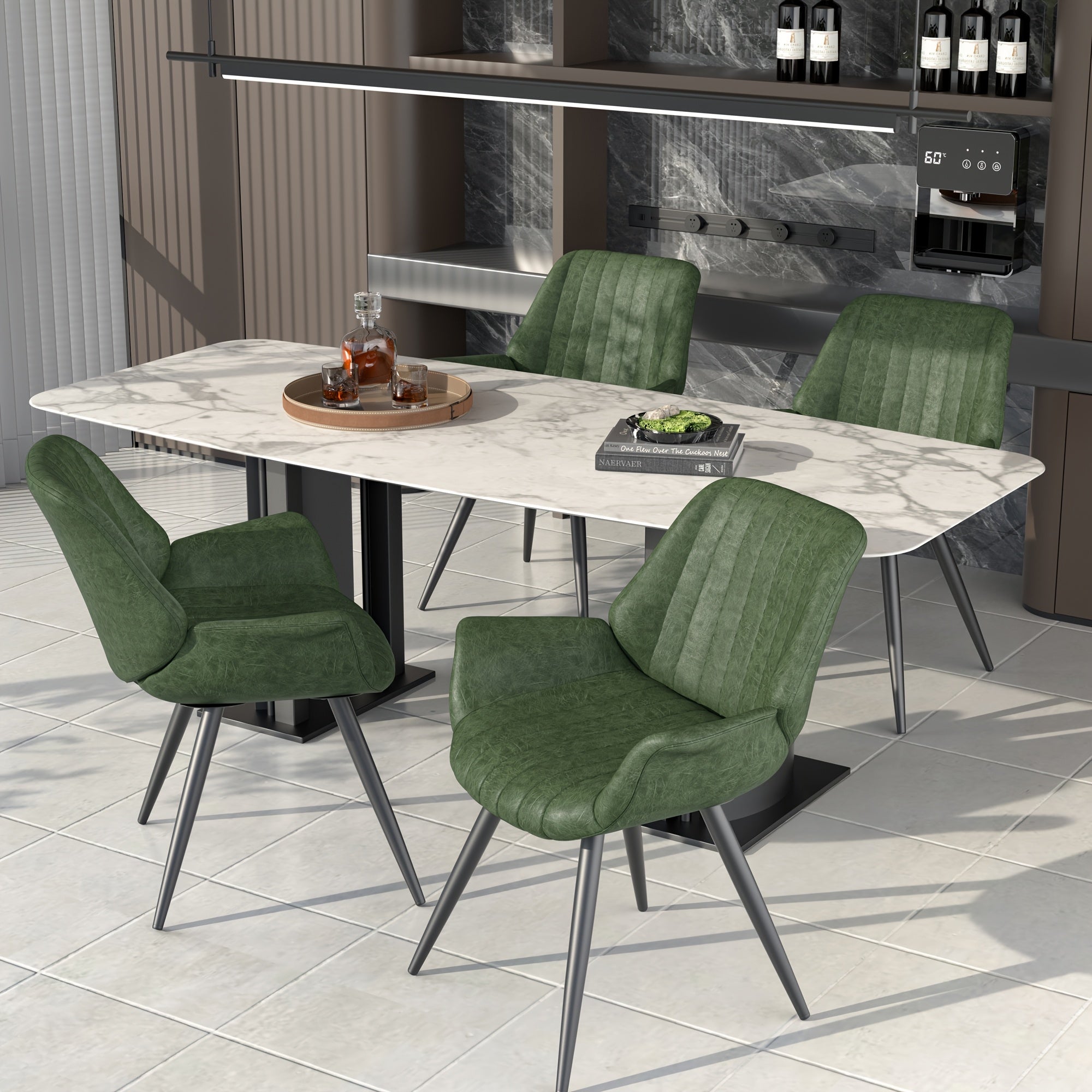 Faux Leather Dining Chairs with Metal Legs - Tear-Resistant, Easy Clean, Solid Back Design for Kitchen & Dining Room