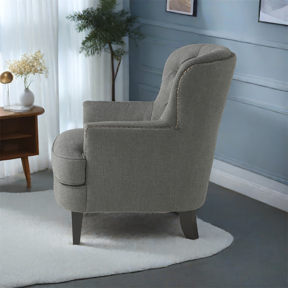 Contemporary Grey Fabric Club Chair and Ottoman Set, Stylish Upholstered Armchair with Matching Ottoman, Ideal for Modern Living Room Comfort and Style