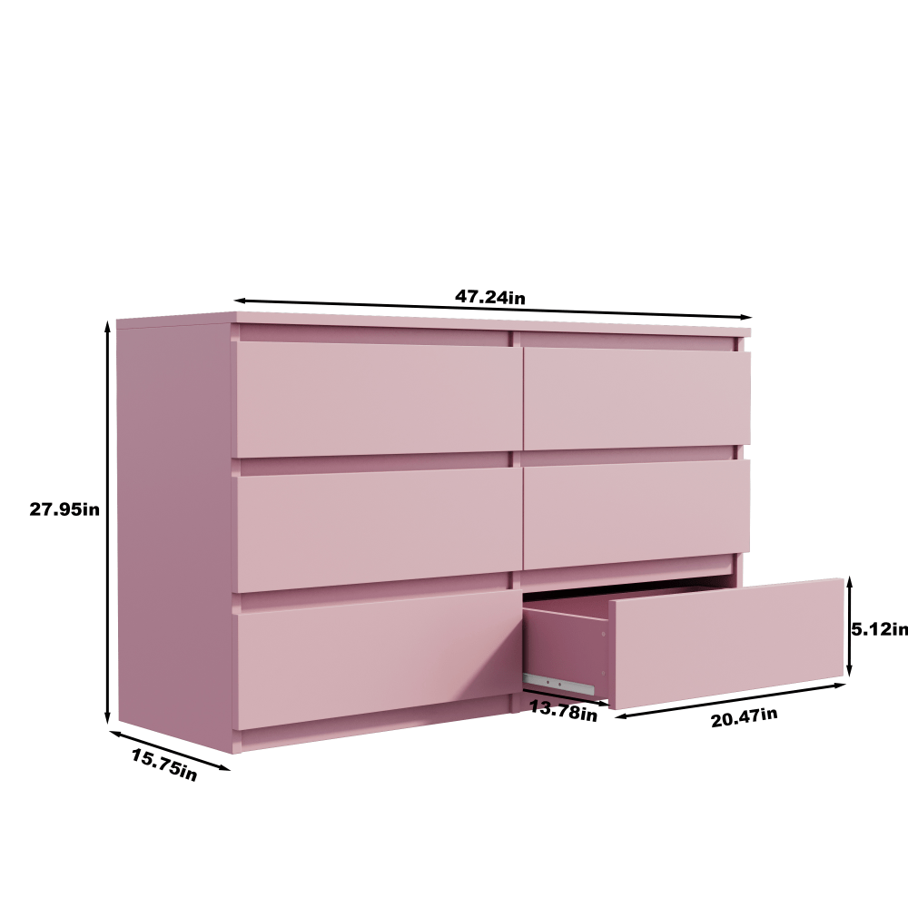 Modern Minimalist Spacious Large 6 Drawers Chest of Drawer Dressers Table Perfect for Organize Clothes Accessories