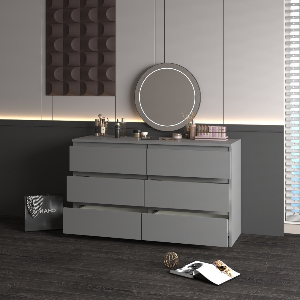 Modern Minimalist Spacious Large 6 Drawers Chest of Drawer Dressers Table Perfect for Organize Clothes Accessories