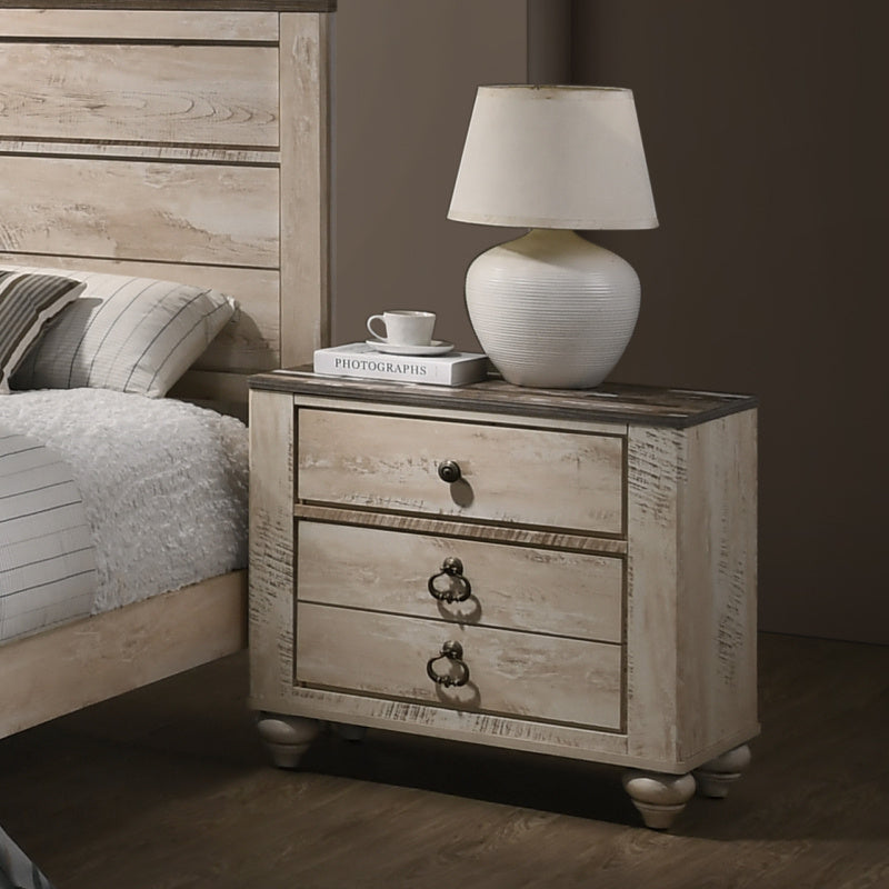 Imerland Contemporary 3-Drawer Nightstand in Antique Brown - Distressed Patched Wood Finish, 29.8"W x 18.25"D x 26.13"H - Elegant Bedroom Storage with Smooth-Gliding Drawers for Lamps, Books & Decor, Bedroom Decor