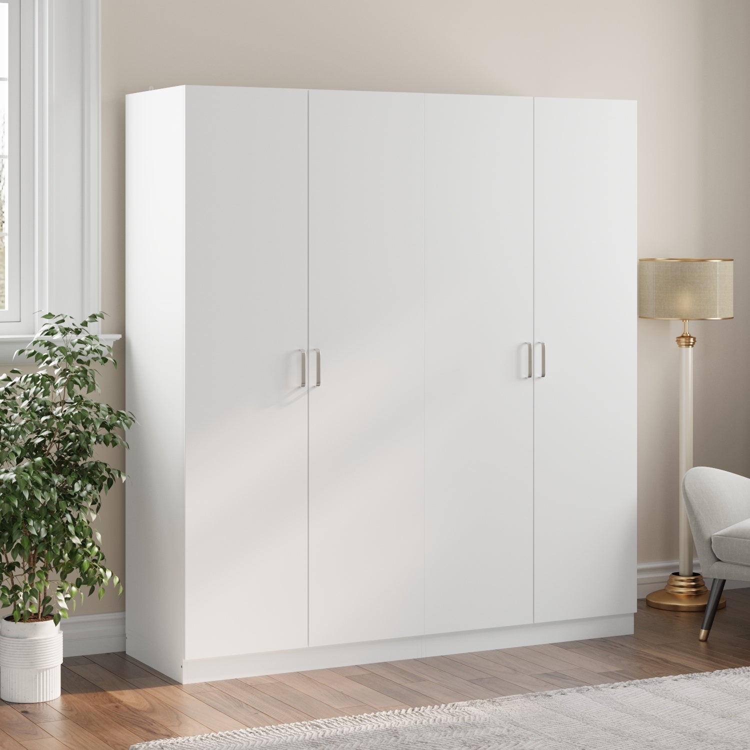 Wardrobe Armoire Closet with 2 Doors, Freestanding Wardrobe Cabinet with Storage Shelves & Hanging Rod, Bedroom Clothes Cabinet Organizer, White