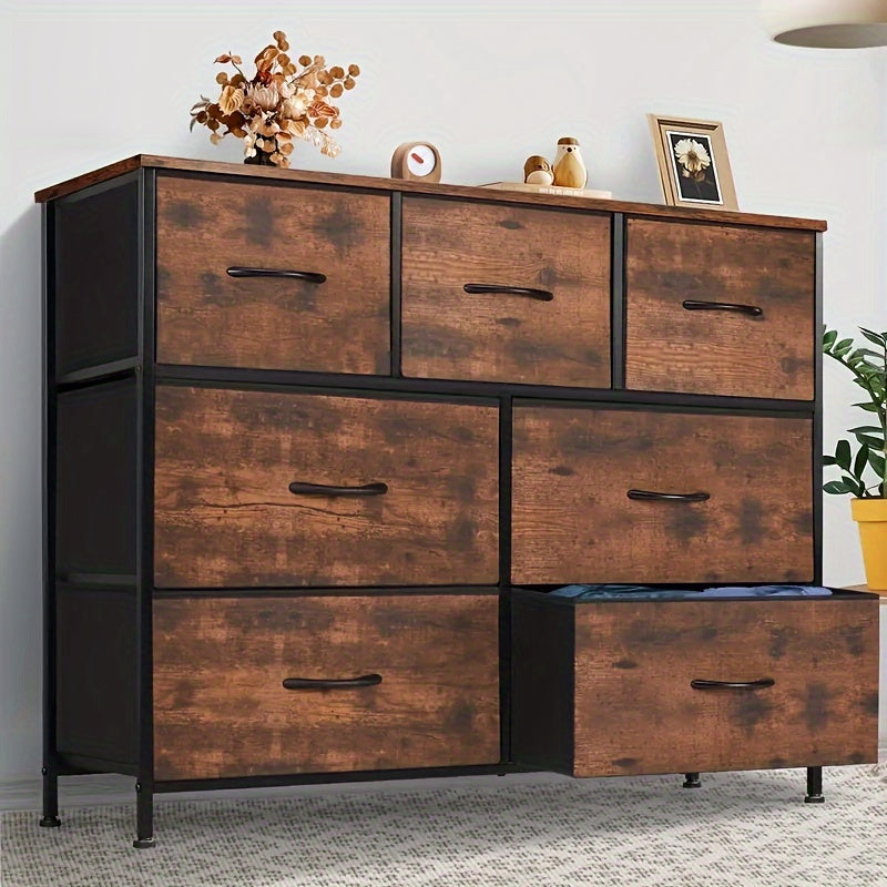 Dresser For Bedroom Storage Drawers TV Stand Fabric Storage Tower With 7 Drawers Chest Of Drawers With Fabric Bins