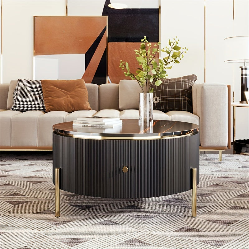 Modern Round Coffee Table With 2 Large Drawers - 31.5-Inch Storage Console For Living Spaces