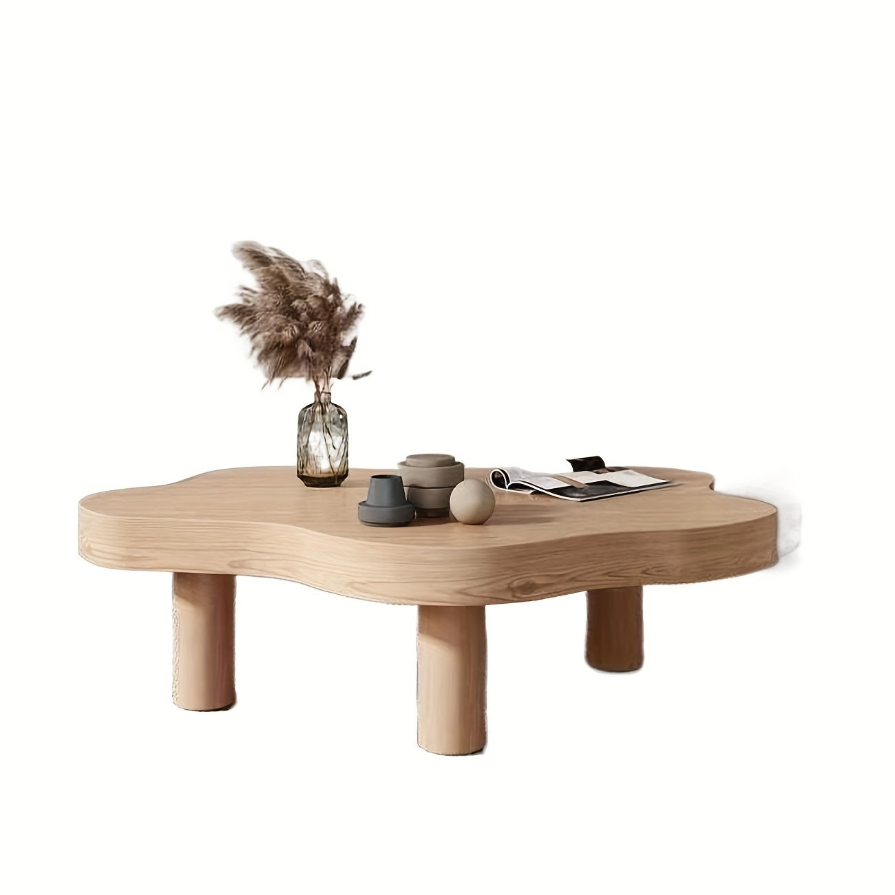 Cloud Shape Irregular Wood Coffee Table, Round Corner Thicken End Table, Cute Accent Modern Coffee Cocktail Table with 3 Legs for Living Room Furniture