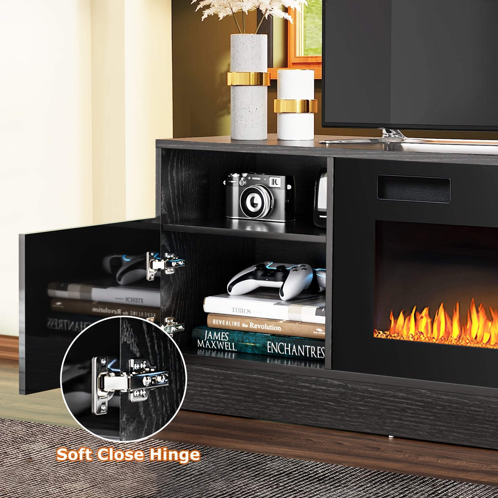 178cm Fireplace TV Stand - Fits Up to 203cm TVs Includes 36’’ Electric Fireplace & LED Lighting Entertainment Center
