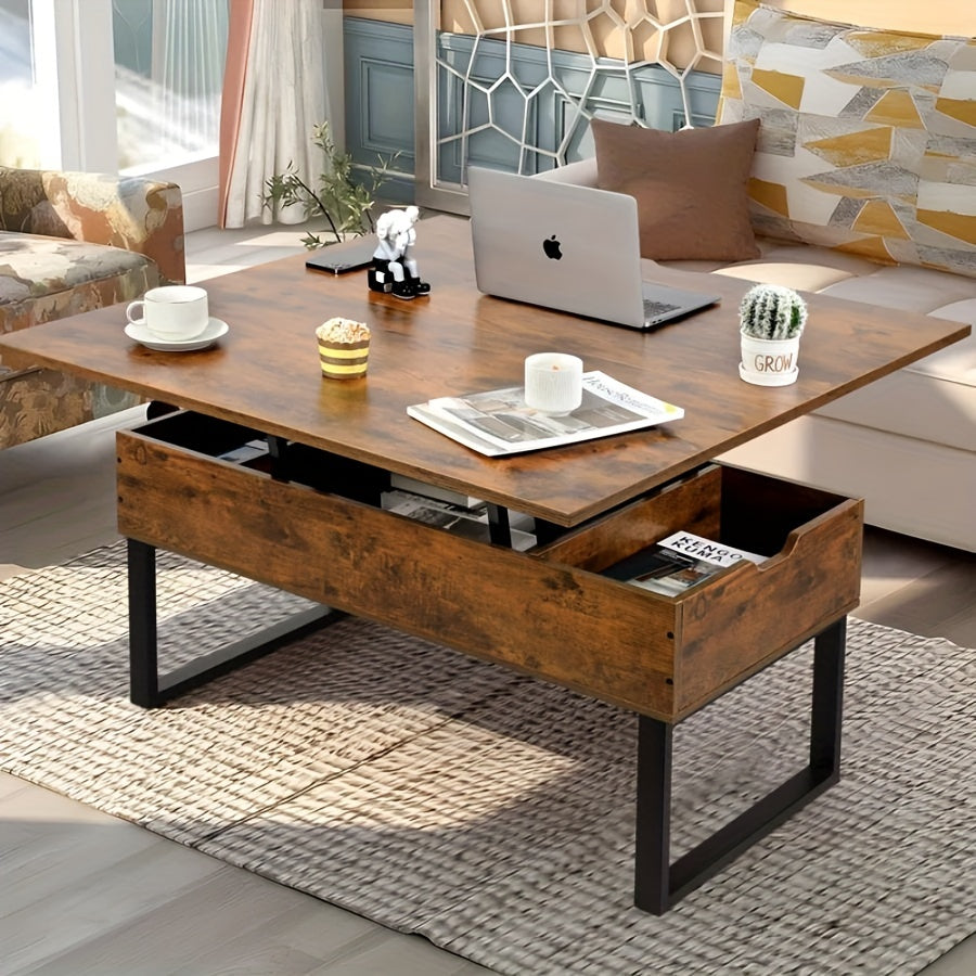 99cm Lift Up Coffee Table With Storage Compartment, Extendable Up To 39.4 * 39.4 Inch