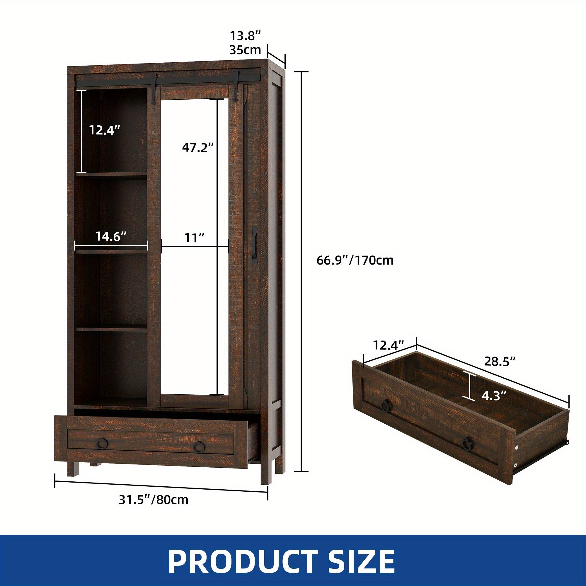 Storage Cabinet Farmhouse Bathroom Storage Cabinet with Full Length Mirror Thanksgiving Christmas Halloween Day Gift