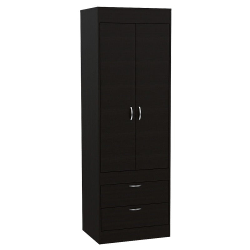 Chic Armoire with Dual Doors & Two Drawers - Sturdy Metal Handles Perfect for Bedroom or Living Room Storage - Black