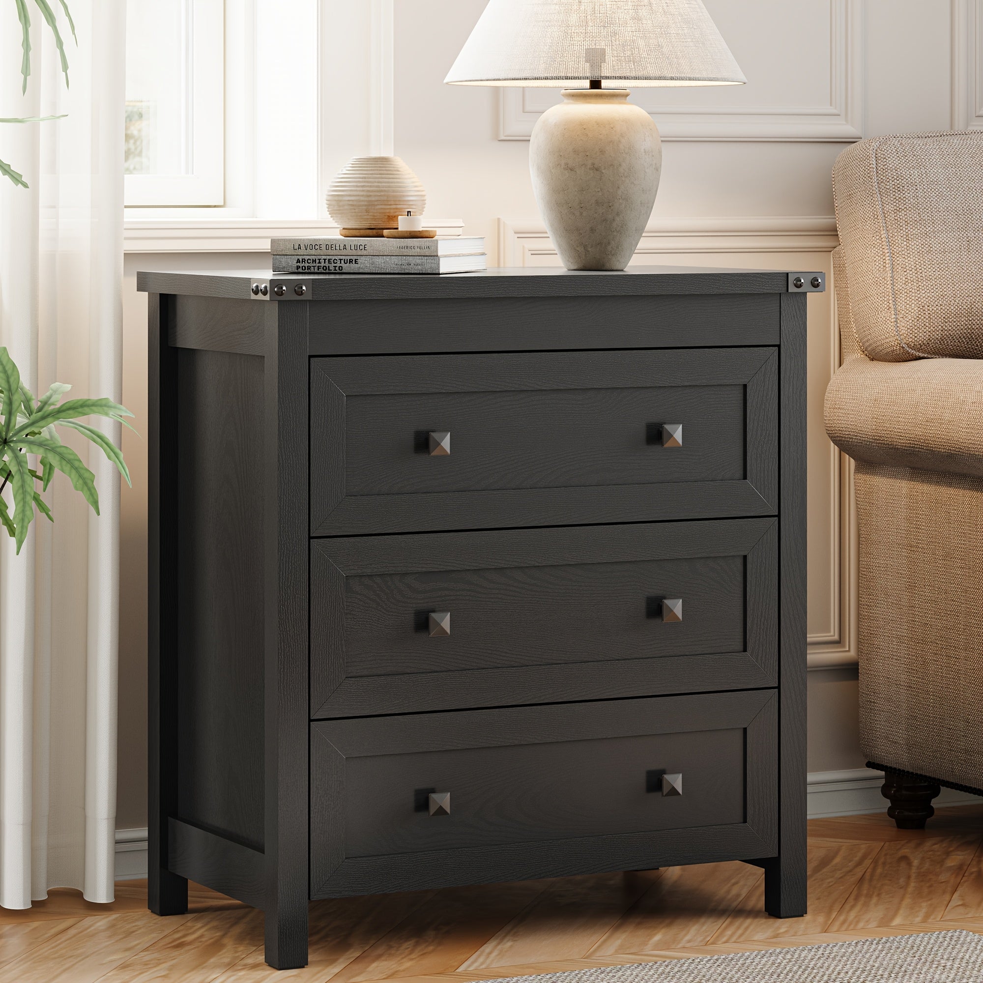 Dresser for Bedroom with 3 Drawers Small Chests of Drawers Farmhouse Wood Tall Nightstand Bedside End Table Modern