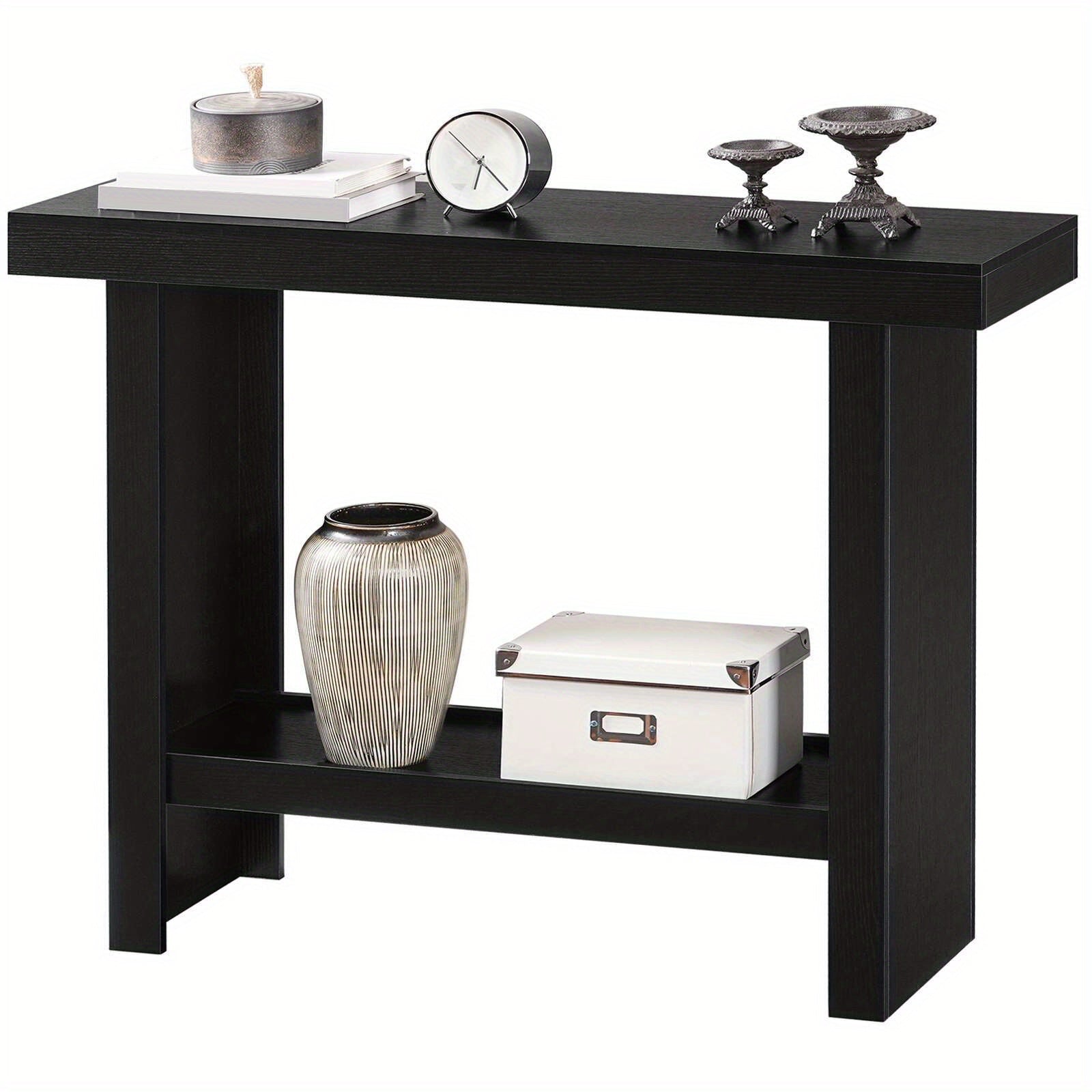 Modern Black Console Table 39.4" - Space-Saving Entryway & Narrow Sofa Side Table, Easy Assembly for Living Room, Hallway, Foyer, MAHANCRIS