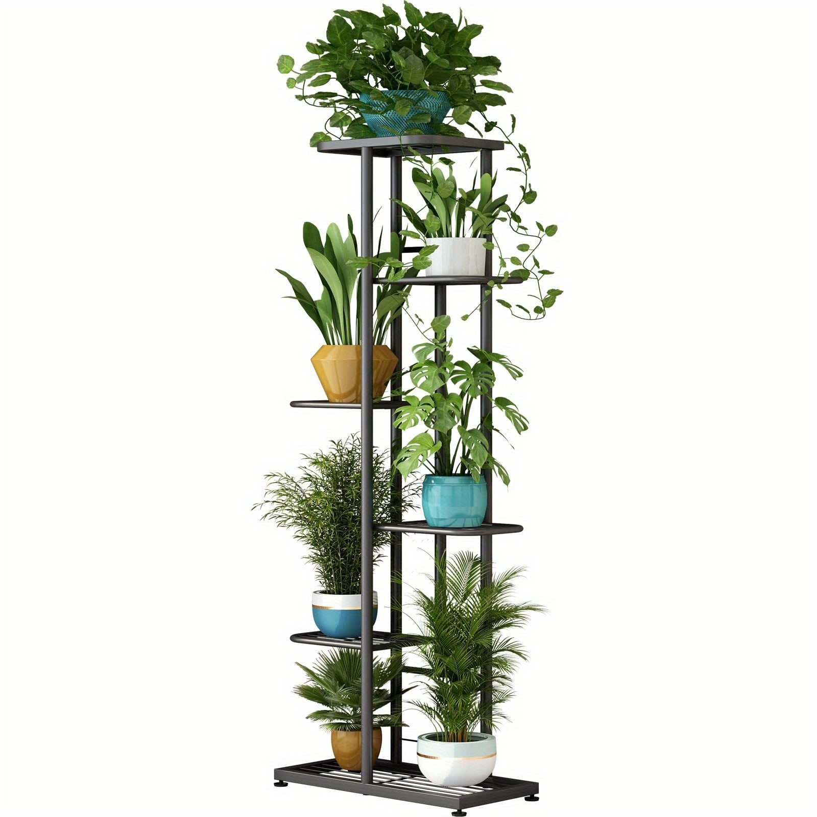 6-Tier Metal Plant Stand for 7+ Pots - Versatile Indoor & Outdoor Display Shelf in White, Bronze, Dark Grey, Light Green - Durable, Easy Assembly, Ideal for Patio, Garden, Corner, Balcony, Living Room Decor, Multiplan